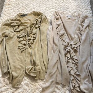 Set of Two Beige Button Down Ruffle Sweaters S / M